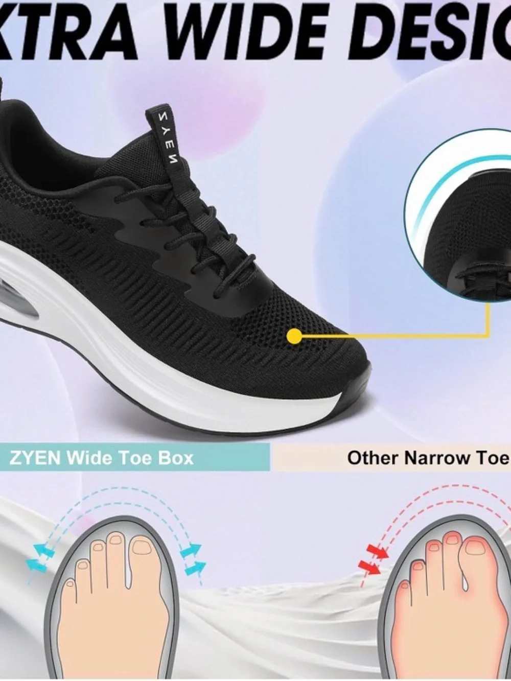 Black Women's Athletic Running Shoes with Cushioned White Sole